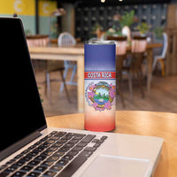Personalized Costa Rica Independence Day Skinny Tumbler Coat Of Arms With Purple Guaria Morada Orchid - Wonder Print Shop