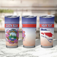 Personalized Costa Rica Independence Day Tumbler Cup Coat Of Arms With Purple Guaria Morada Orchid - Wonder Print Shop