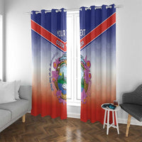 Personalized Costa Rica Independence Day Window Curtain Coat Of Arms With Purple Guaria Morada Orchid - Wonder Print Shop