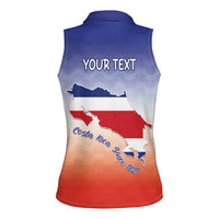 Personalized Costa Rica Independence Day Women Sleeveless Polo Shirt Coat Of Arms With Purple Guaria Morada Orchid - Wonder Print Shop