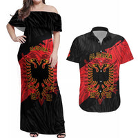 Albania Independence Day Couples Matching Off Shoulder Maxi Dress and Hawaiian Shirt Albanian Eagle - Grunge Style - Wonder Print Shop