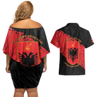 Albania Independence Day Couples Matching Off Shoulder Short Dress and Hawaiian Shirt Albanian Eagle - Grunge Style - Wonder Print Shop
