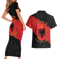 Albania Independence Day Couples Matching Short Sleeve Bodycon Dress and Hawaiian Shirt Albanian Eagle - Grunge Style - Wonder Print Shop