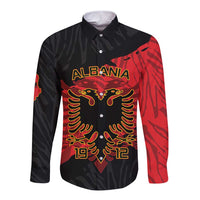 Albania Independence Day Long Sleeve Button Shirt Albanian Eagle - Grunge Style - Wonder Print Shop