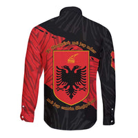 Albania Independence Day Long Sleeve Button Shirt Albanian Eagle - Grunge Style - Wonder Print Shop