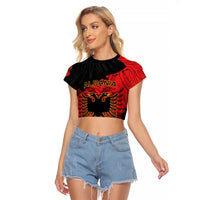 Albania Independence Day Raglan Cropped T Shirt Albanian Eagle - Grunge Style - Wonder Print Shop