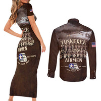 Remembering Tuskegee Airmen Couples Matching Short Sleeve Bodycon Dress and Long Sleeve Button Shirt Heroes of the 332nd Squadron Retro Style - Wonder Print Shop