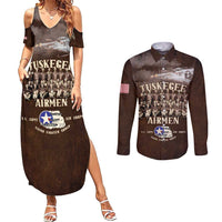 Remembering Tuskegee Airmen Couples Matching Summer Maxi Dress and Long Sleeve Button Shirt Heroes of the 332nd Squadron Retro Style - Wonder Print Shop
