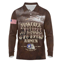 Remembering Tuskegee Airmen Long Sleeve Polo Shirt Heroes of the 332nd Squadron Retro Style - Wonder Print Shop