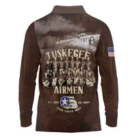 Remembering Tuskegee Airmen Long Sleeve Polo Shirt Heroes of the 332nd Squadron Retro Style - Wonder Print Shop