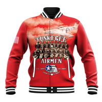 Remembering Tuskegee Airmen Baseball Jacket Heroes of the 332nd Squadron Red Art - Wonder Print Shop