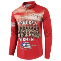 Remembering Tuskegee Airmen Button Sweatshirt Heroes of the 332nd Squadron Red Art - Wonder Print Shop