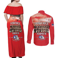Remembering Tuskegee Airmen Couples Matching Off Shoulder Maxi Dress and Long Sleeve Button Shirt Heroes of the 332nd Squadron Red Art - Wonder Print Shop