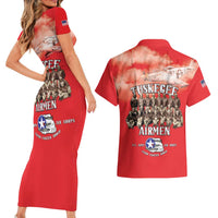 Remembering Tuskegee Airmen Couples Matching Short Sleeve Bodycon Dress and Hawaiian Shirt Heroes of the 332nd Squadron Red Art - Wonder Print Shop