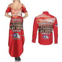 Remembering Tuskegee Airmen Couples Matching Summer Maxi Dress and Long Sleeve Button Shirt Heroes of the 332nd Squadron Red Art - Wonder Print Shop
