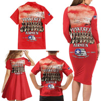 Remembering Tuskegee Airmen Family Matching Long Sleeve Bodycon Dress and Hawaiian Shirt Heroes of the 332nd Squadron Red Art - Wonder Print Shop