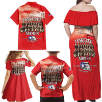 Remembering Tuskegee Airmen Family Matching Off Shoulder Maxi Dress and Hawaiian Shirt Heroes of the 332nd Squadron Red Art - Wonder Print Shop