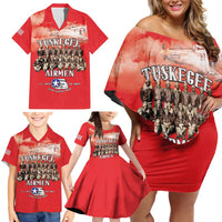 Remembering Tuskegee Airmen Family Matching Off Shoulder Short Dress and Hawaiian Shirt Heroes of the 332nd Squadron Red Art - Wonder Print Shop