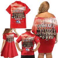 Remembering Tuskegee Airmen Family Matching Off Shoulder Short Dress and Hawaiian Shirt Heroes of the 332nd Squadron Red Art - Wonder Print Shop