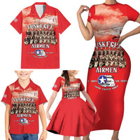 Remembering Tuskegee Airmen Family Matching Short Sleeve Bodycon Dress and Hawaiian Shirt Heroes of the 332nd Squadron Red Art - Wonder Print Shop