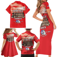 Remembering Tuskegee Airmen Family Matching Short Sleeve Bodycon Dress and Hawaiian Shirt Heroes of the 332nd Squadron Red Art - Wonder Print Shop