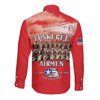 Remembering Tuskegee Airmen Long Sleeve Button Shirt Heroes of the 332nd Squadron Red Art - Wonder Print Shop