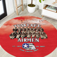 Remembering Tuskegee Airmen Round Carpet Heroes of the 332nd Squadron Red Art - Wonder Print Shop