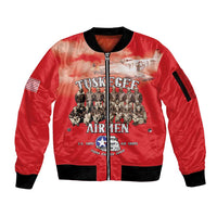 Remembering Tuskegee Airmen Sleeve Zip Bomber Jacket Heroes of the 332nd Squadron Red Art - Wonder Print Shop