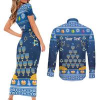 Personalised Jewish Hanukkah Xmas Couples Matching Short Sleeve Bodycon Dress and Long Sleeve Button Shirt Merry Chrismukkah - Wonder Print Shop