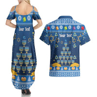 Personalised Jewish Hanukkah Xmas Couples Matching Summer Maxi Dress and Hawaiian Shirt Merry Chrismukkah - Wonder Print Shop