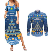 Personalised Jewish Hanukkah Xmas Couples Matching Summer Maxi Dress and Long Sleeve Button Shirt Merry Chrismukkah - Wonder Print Shop