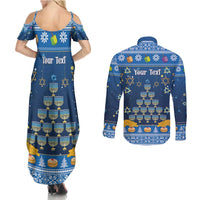 Personalised Jewish Hanukkah Xmas Couples Matching Summer Maxi Dress and Long Sleeve Button Shirt Merry Chrismukkah - Wonder Print Shop