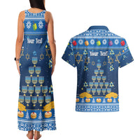 Personalised Jewish Hanukkah Xmas Couples Matching Tank Maxi Dress and Hawaiian Shirt Merry Chrismukkah - Wonder Print Shop