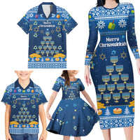 Personalised Jewish Hanukkah Xmas Family Matching Long Sleeve Bodycon Dress and Hawaiian Shirt Merry Chrismukkah - Wonder Print Shop