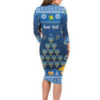 Personalised Jewish Hanukkah Xmas Family Matching Long Sleeve Bodycon Dress and Hawaiian Shirt Merry Chrismukkah - Wonder Print Shop