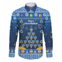 Personalised Jewish Hanukkah Xmas Family Matching Off The Shoulder Long Sleeve Dress and Hawaiian Shirt Merry Chrismukkah - Wonder Print Shop