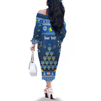 Personalised Jewish Hanukkah Xmas Family Matching Off The Shoulder Long Sleeve Dress and Hawaiian Shirt Merry Chrismukkah - Wonder Print Shop