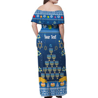 Personalised Jewish Hanukkah Xmas Family Matching Off Shoulder Maxi Dress and Hawaiian Shirt Merry Chrismukkah - Wonder Print Shop