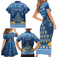 Personalised Jewish Hanukkah Xmas Family Matching Short Sleeve Bodycon Dress and Hawaiian Shirt Merry Chrismukkah - Wonder Print Shop