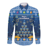 Personalised Jewish Hanukkah Xmas Long Sleeve Button Shirt Merry Chrismukkah - Wonder Print Shop