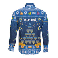 Personalised Jewish Hanukkah Xmas Long Sleeve Button Shirt Merry Chrismukkah - Wonder Print Shop