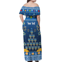 Personalised Jewish Hanukkah Xmas Off Shoulder Maxi Dress Merry Chrismukkah - Wonder Print Shop