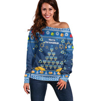 Personalised Jewish Hanukkah Xmas Off Shoulder Sweater Merry Chrismukkah - Wonder Print Shop