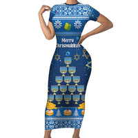 Personalised Jewish Hanukkah Xmas Short Sleeve Bodycon Dress Merry Chrismukkah - Wonder Print Shop