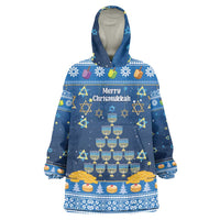 Personalised Jewish Hanukkah Xmas Wearable Blanket Hoodie Merry Chrismukkah - Wonder Print Shop