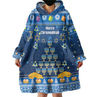 Personalised Jewish Hanukkah Xmas Wearable Blanket Hoodie Merry Chrismukkah - Wonder Print Shop