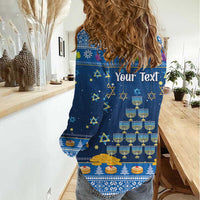 Personalised Jewish Hanukkah Xmas Women Casual Shirt Merry Chrismukkah - Wonder Print Shop