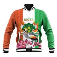 Niger Black-Crowned Crane Baseball Jacket Coat Of Arms - Kente Pattern - Wonder Print Shop