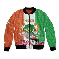 Niger Black-Crowned Crane Bomber Jacket Coat Of Arms - Kente Pattern - Wonder Print Shop