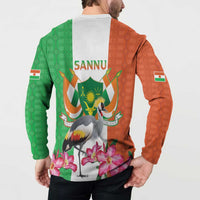 Niger Black-Crowned Crane Button Sweatshirt Coat Of Arms - Kente Pattern - Wonder Print Shop